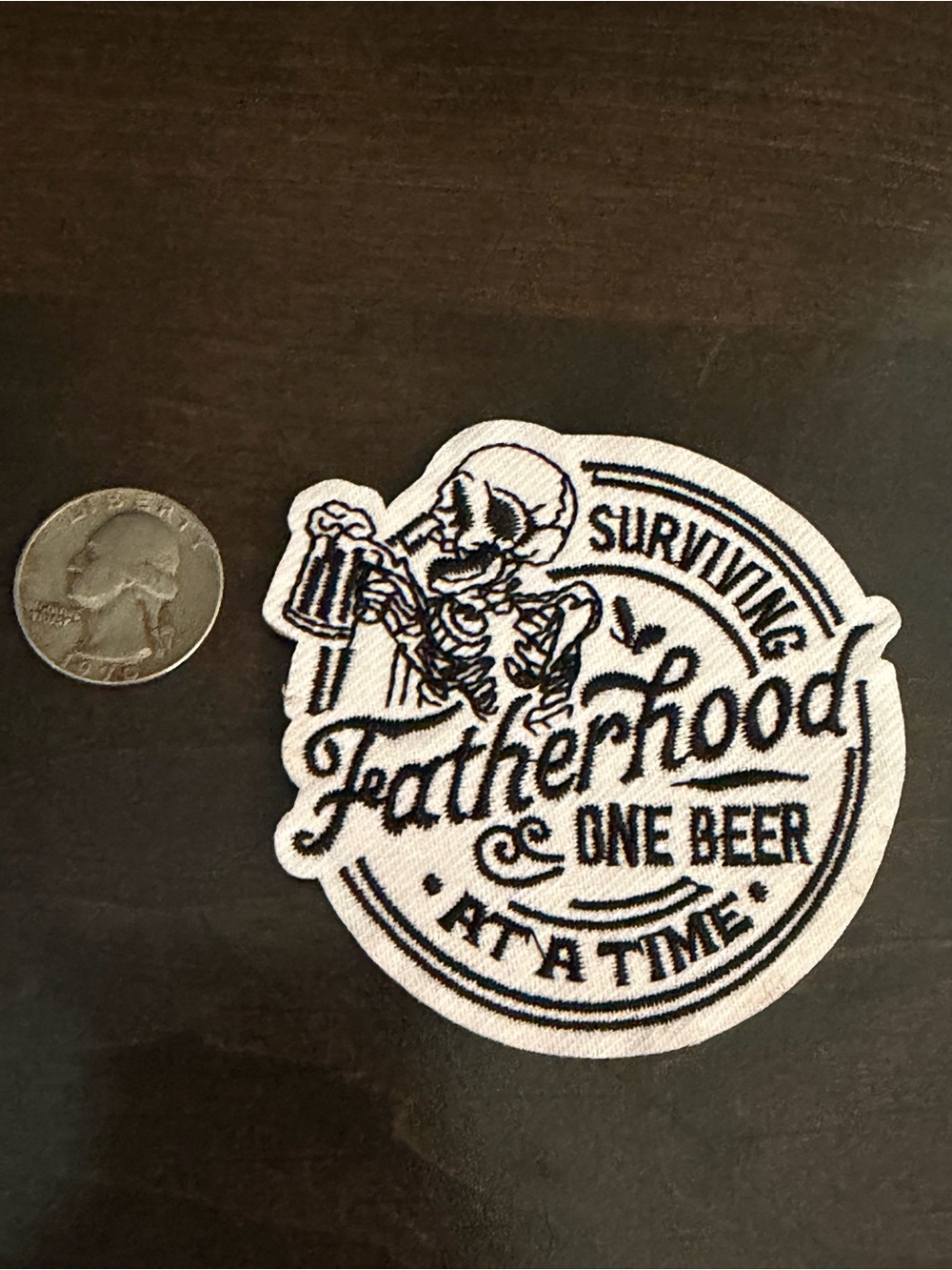 Fatherhood Patch - Black & White Embroidered Iron-On